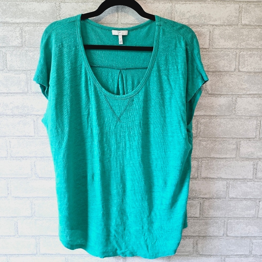 Joie Teal 100% Linen Scoop Neck Short Sleeve Relaxed‎ Top Large 994-T2351